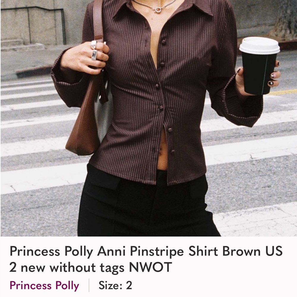 Princess Polly Chocolate Pinstripe Button Down Shirt